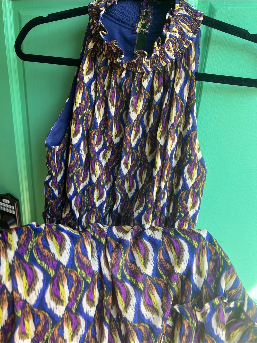 Taylor Multicolor Maxi Dress with Purple and Blue Leaf Print size 6